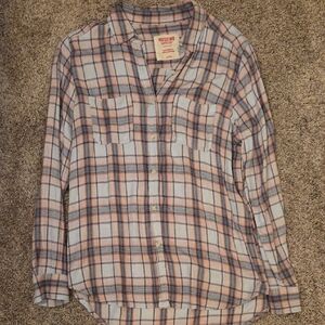 Mossimo Supply Co. Light Blue and Pink Plaid Button-Down Shirt